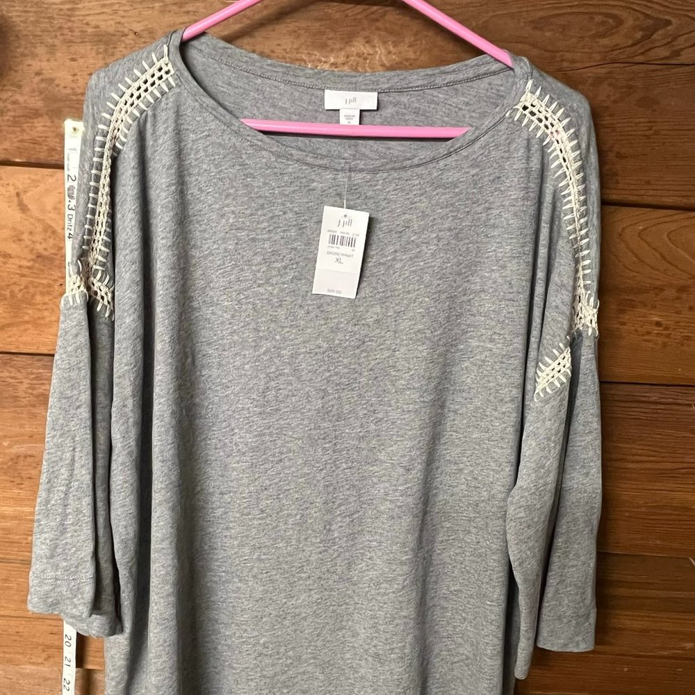 Women's J Jill Shirt - Dark Gray 3/4 Sleeves - Crochet